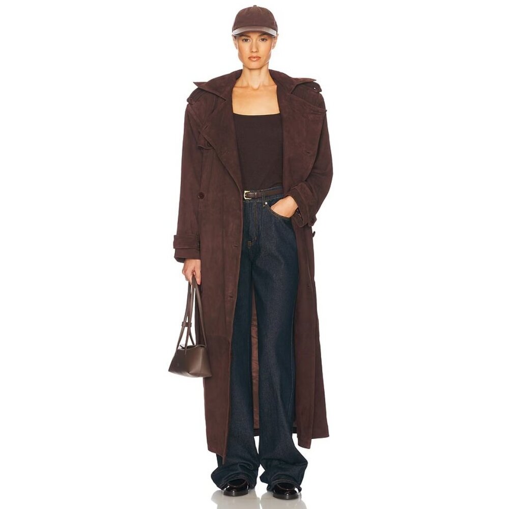 Helsa Suede Trench Coat Saddle Brown